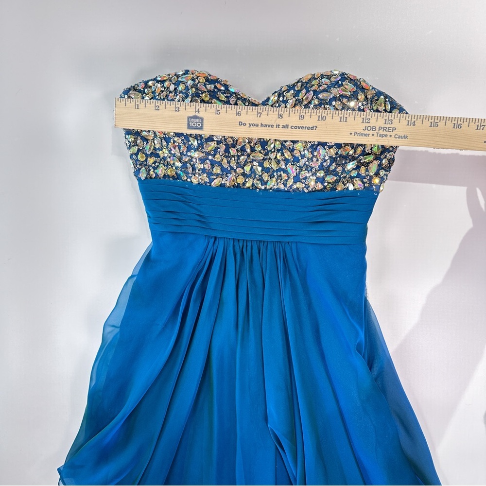 La Femme Blue Beaded Chiffon Strapless Prom Dress Womens 2 Formal Evening - Picture 10 of 12